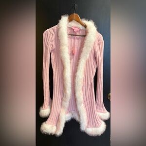 Sugar Thrillz Fur Trimmed Long Knit Sweater NWT